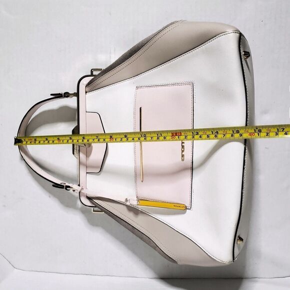 Cromia White Pink Coated Colorblock Suede Textured Leather Satchel Womens - Picture 14 of 16